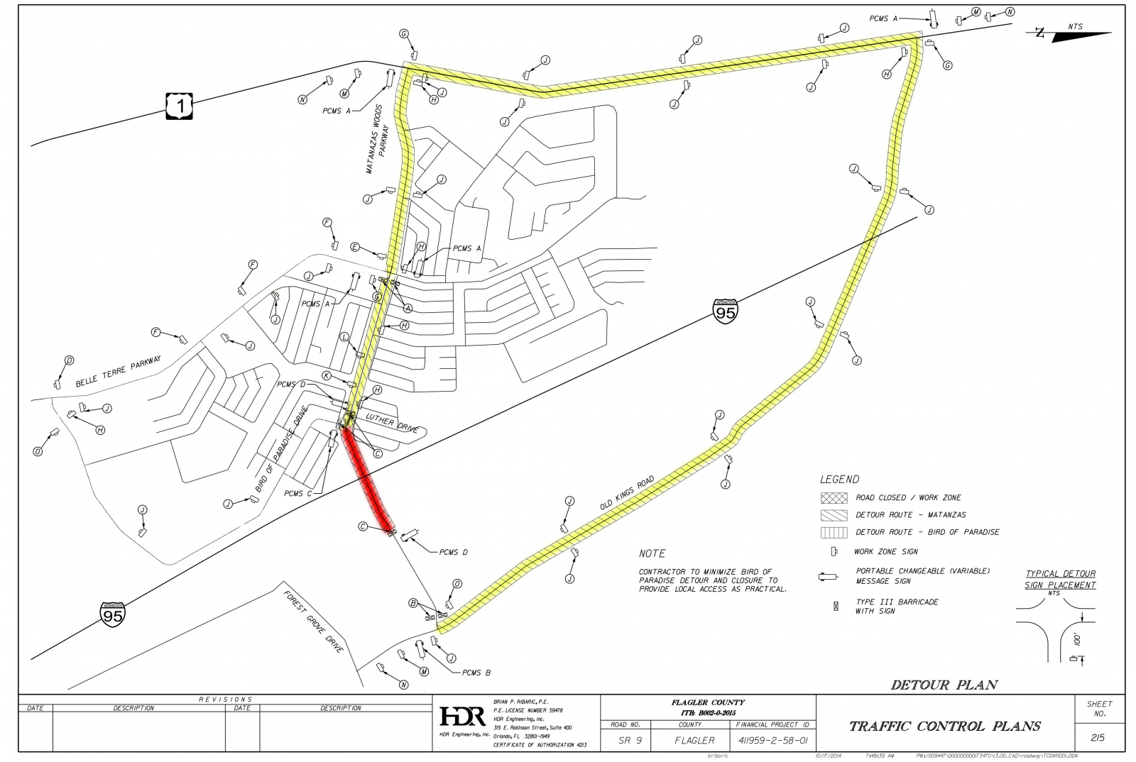 Matanzas Pkwy detour map 3-4-2016